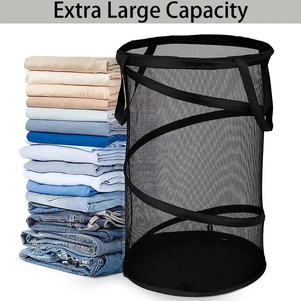 Mesh Popup Laundry Hamper Collapsible Laundry Basket Extra Large Capacity Foldable Clothing Storage Basket with Handles - Velvet Haven