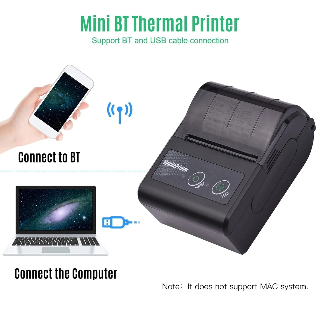 Mini Portable Printer Thermal Wireless Receipt 58mm Bluetooth Mobile Printer Machine For Small Business Printers For Computers - Velvet Haven