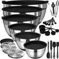 Mixing Bowls With Airtight Lids, 26Pcs Stainless Steel Bowls Set, 3 Grater Attachments & Black Non-Slip Bottoms Size 7, 4, 2.5, - Velvet Haven