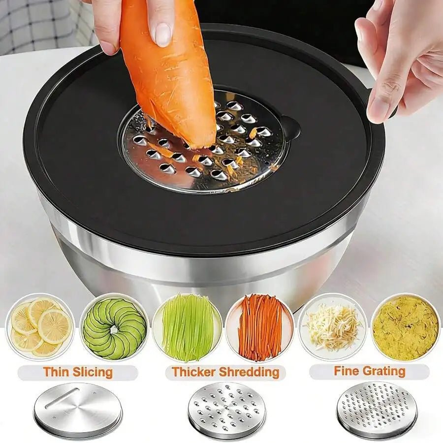 Mixing Bowls With Airtight Lids, 26Pcs Stainless Steel Bowls Set, 3 Grater Attachments & Black Non-Slip Bottoms Size 7, 4, 2.5, - Velvet Haven