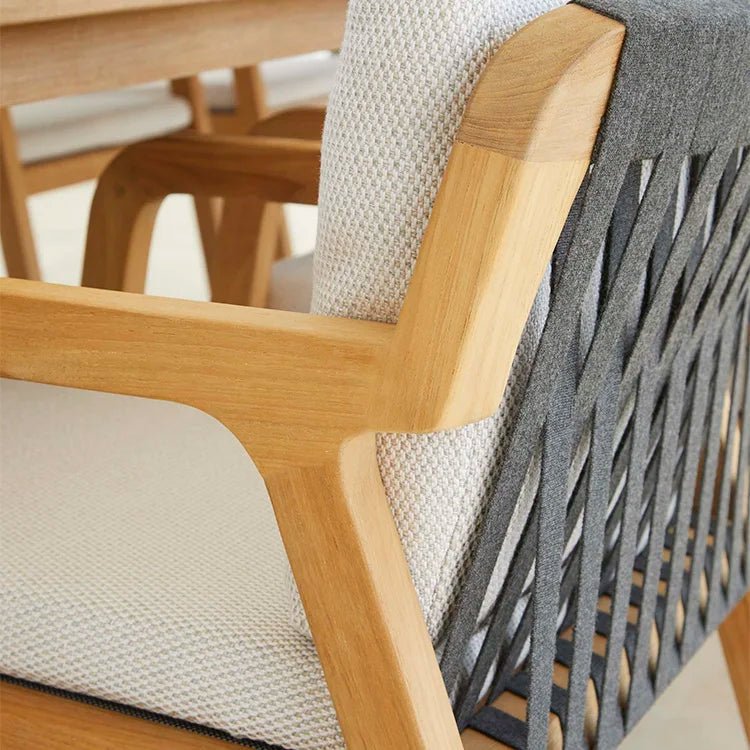 Modern Teak Outdoor Dining Set with Woven Rope Chairs - Velvet Haven