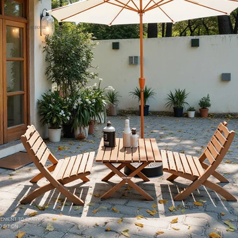 Modern Wooden Patio Table and Chairs Garden Furniture Set - Velvet Haven