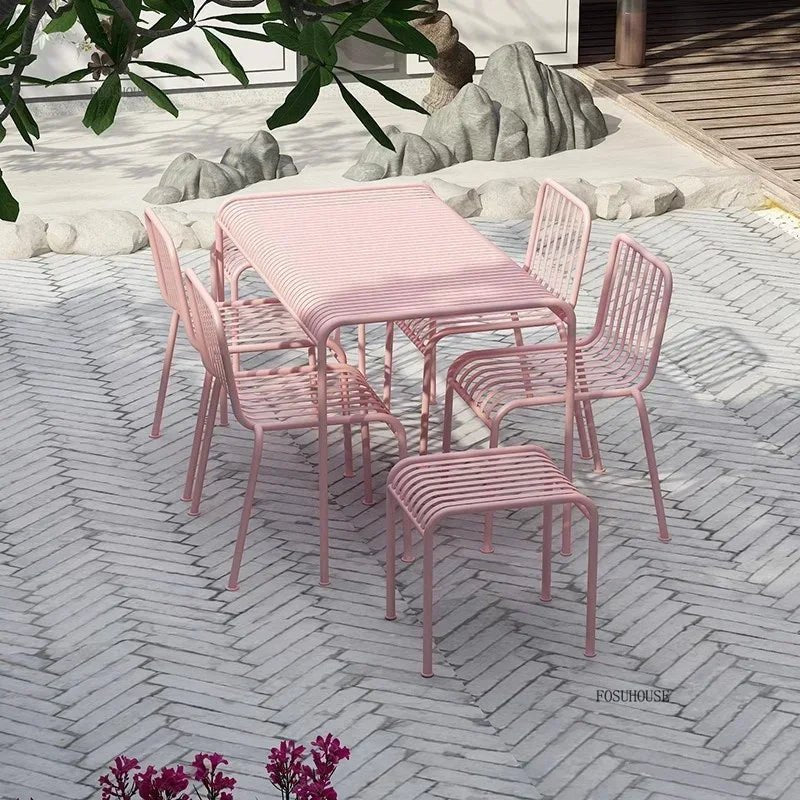 Modern Wrought Iron Patio Dining Table and Chair Set - Velvet Haven