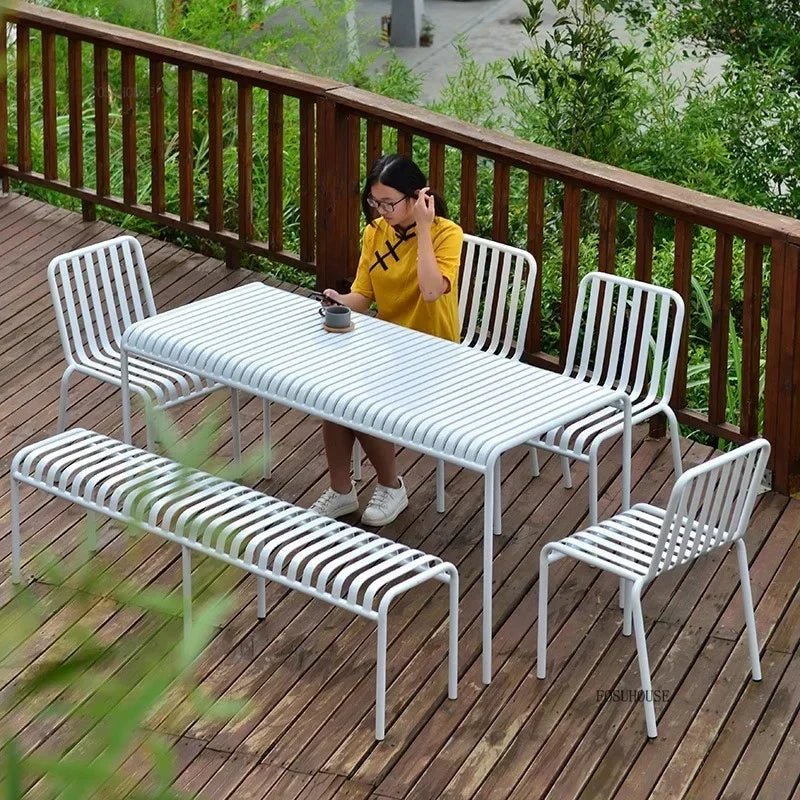 Modern Wrought Iron Patio Dining Table and Chair Set - Velvet Haven
