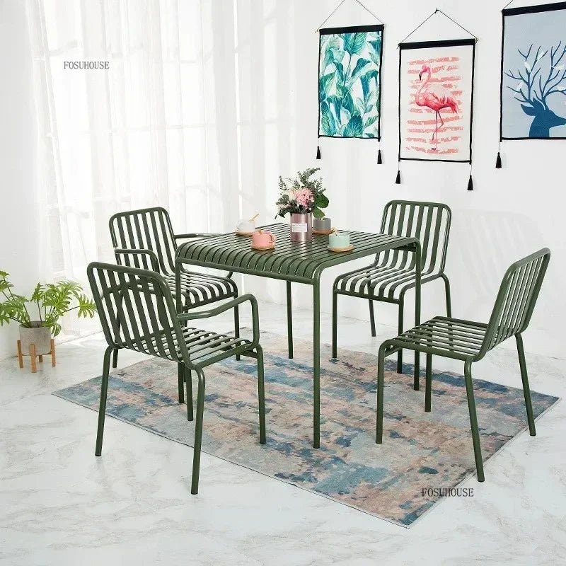 Modern Wrought Iron Patio Dining Table and Chair Set - Velvet Haven