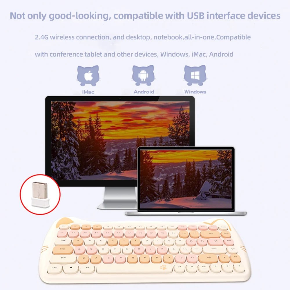 MOFII Kawaii Cat 2.4G Wireless Keyboard and Mouse Set Cute Lipstick Punk Keyboards and Mice Combos for Laptop PC Home Office - Velvet Haven