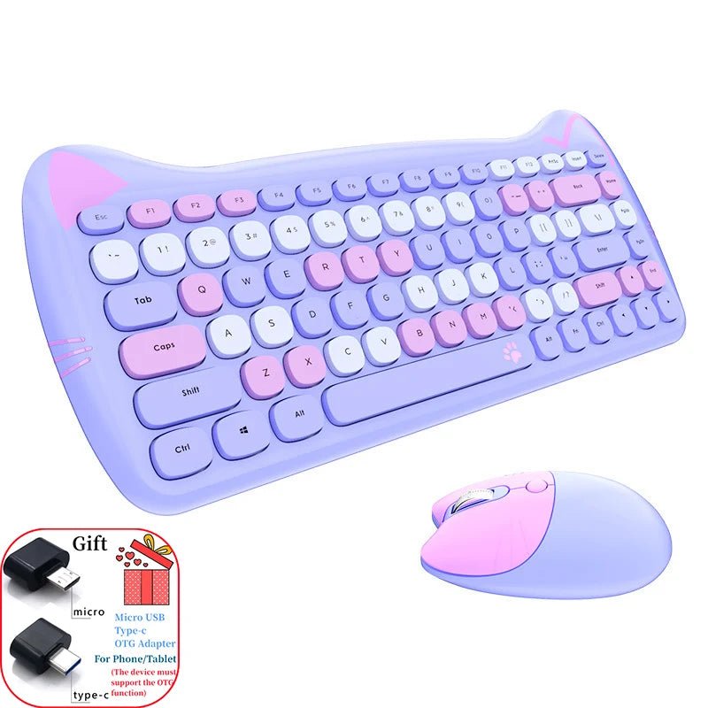 MOFII Kawaii Cat 2.4G Wireless Keyboard and Mouse Set Cute Lipstick Punk Keyboards and Mice Combos for Laptop PC Home Office - Velvet Haven