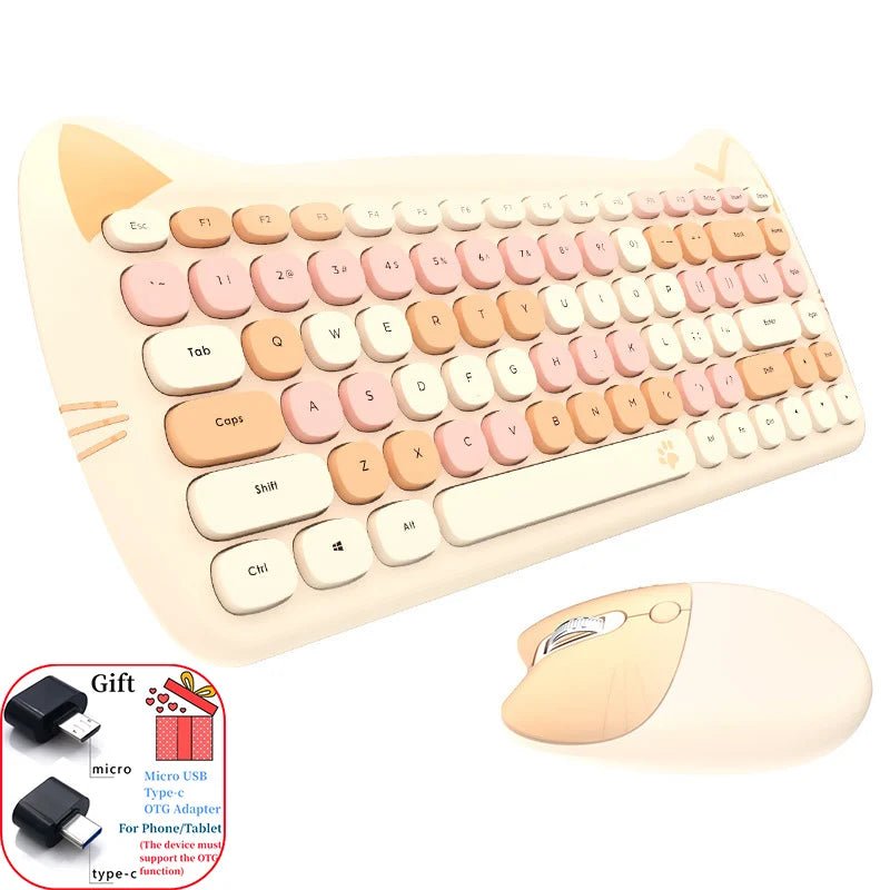 MOFII Kawaii Cat 2.4G Wireless Keyboard and Mouse Set Cute Lipstick Punk Keyboards and Mice Combos for Laptop PC Home Office - Velvet Haven