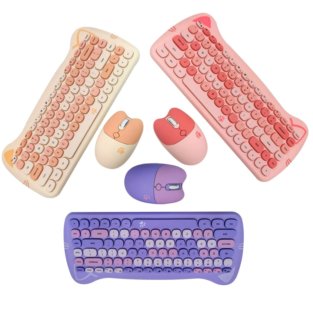 MOFII Kawaii Cat 2.4G Wireless Keyboard and Mouse Set Cute Lipstick Punk Keyboards and Mice Combos for Laptop PC Home Office - Velvet Haven