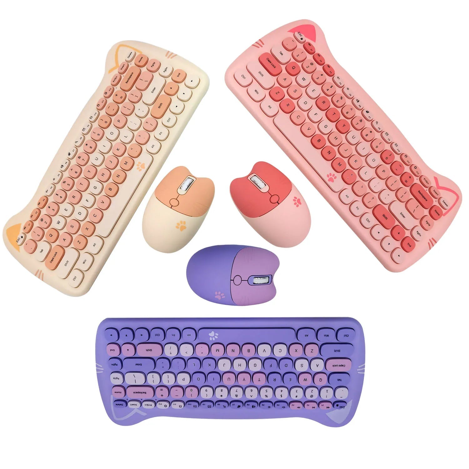 MOFII Kawaii Cat 2.4G Wireless Keyboard and Mouse Set Cute Lipstick Punk Keyboards and Mice Combos for Laptop PC Home Office - Velvet Haven