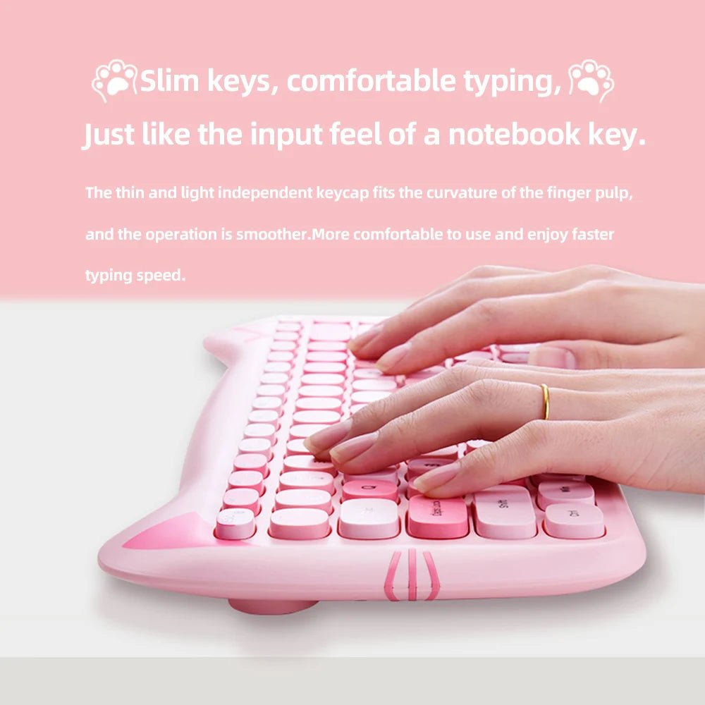 MOFII Kawaii Cat 2.4G Wireless Keyboard and Mouse Set Cute Lipstick Punk Keyboards and Mice Combos for Laptop PC Home Office - Velvet Haven