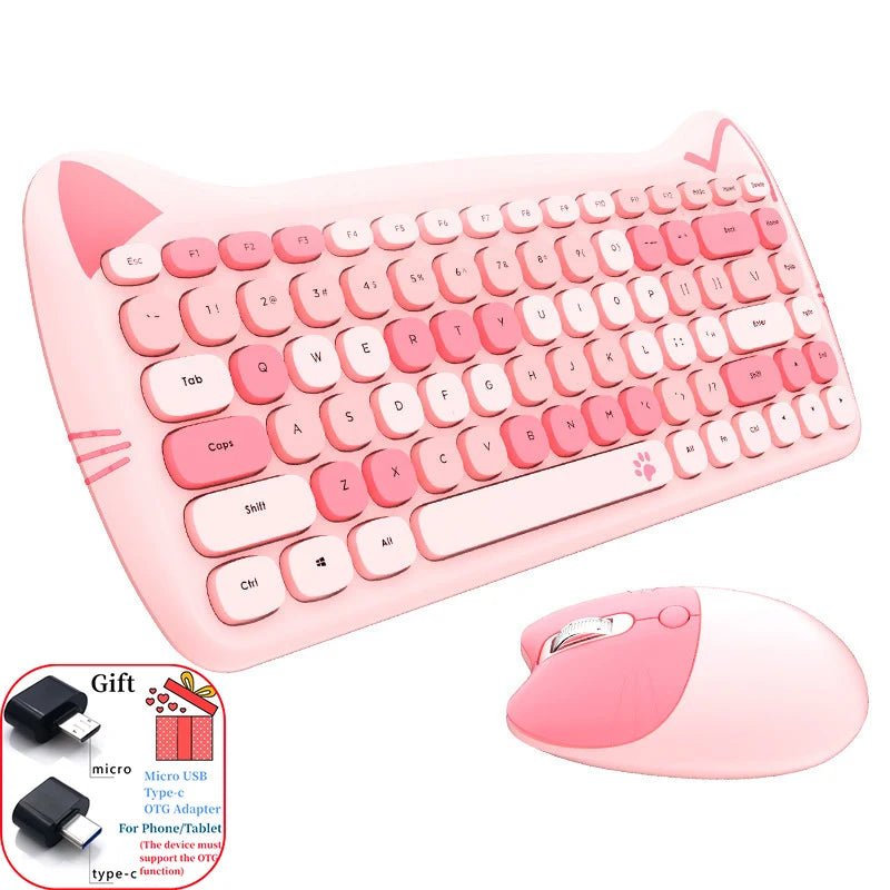 MOFII Kawaii Cat 2.4G Wireless Keyboard and Mouse Set Cute Lipstick Punk Keyboards and Mice Combos for Laptop PC Home Office - Velvet Haven