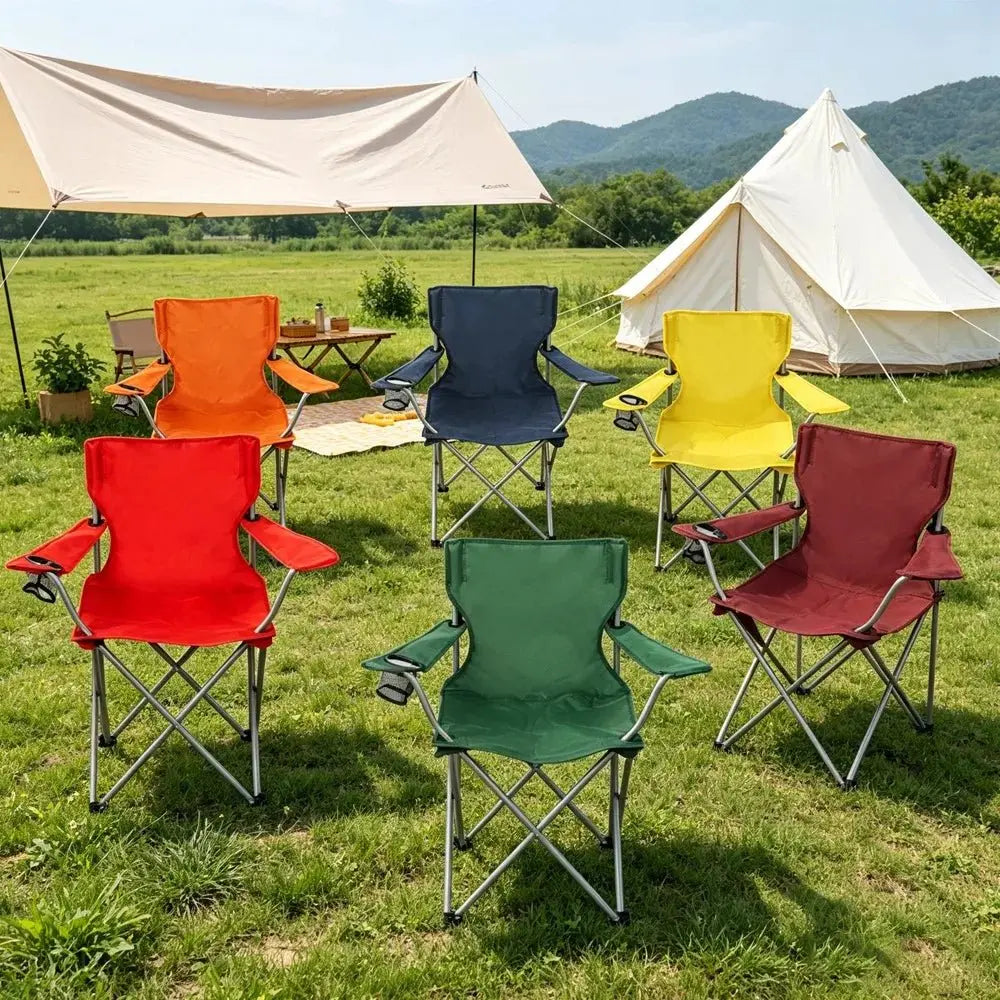 Multicolor Folding Camping Chair with Cup Holder, 250 lb - Velvet Haven