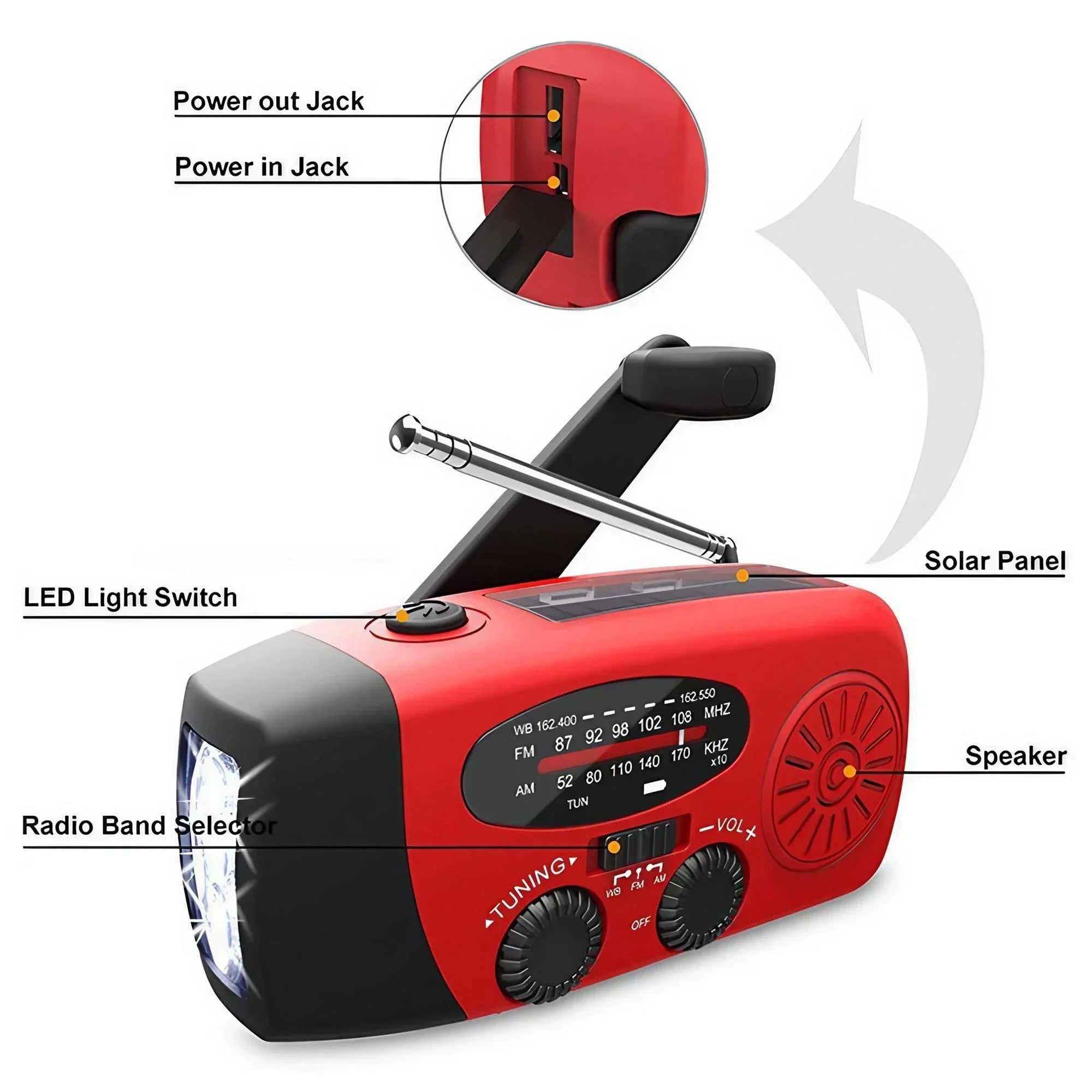 Multifunctional Portable Radio Hand Crank Solar Power FM AM WB NOAA Weather Radio Emergency LED Flashlight Flashlight Power Bank - Velvet Haven