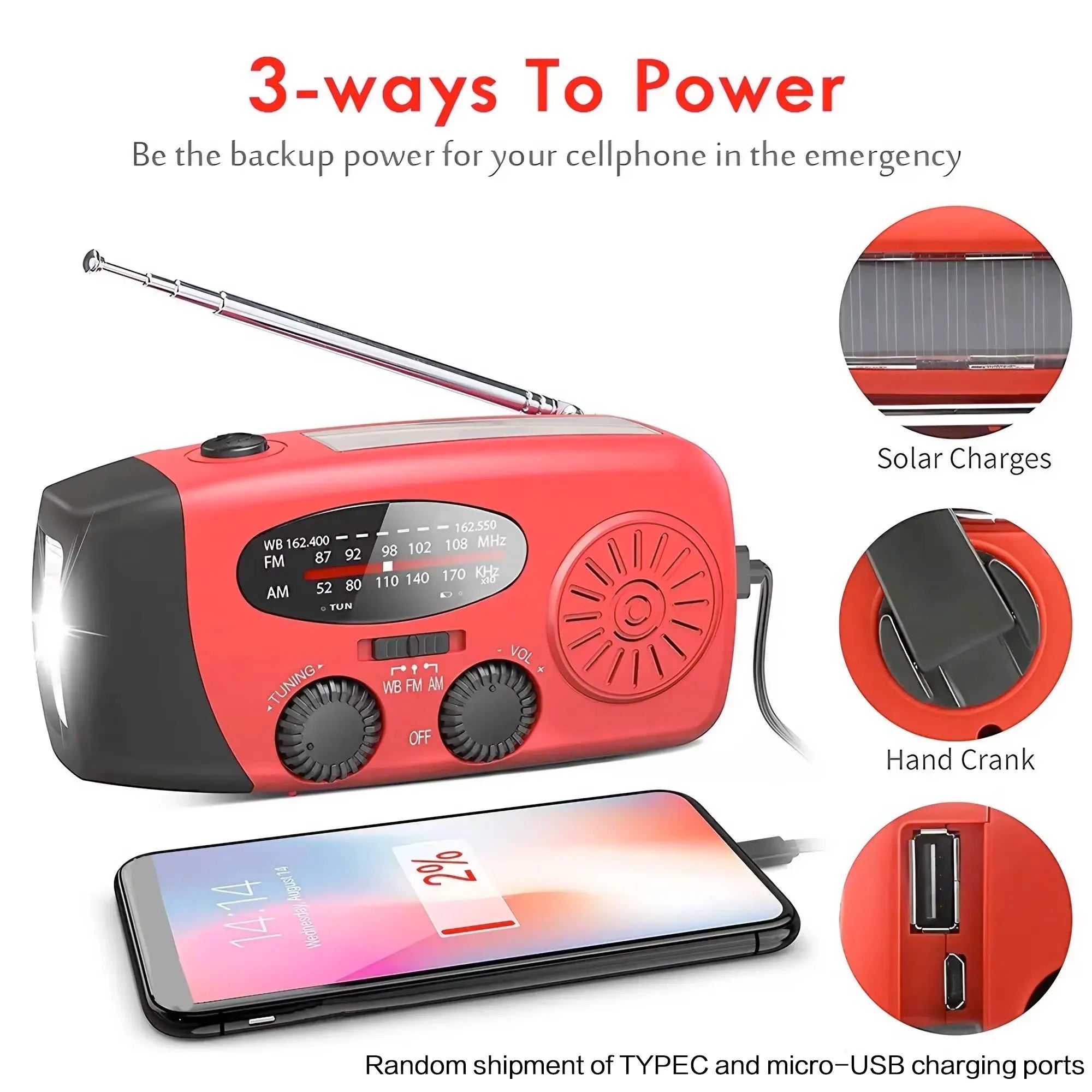 Multifunctional Portable Radio Hand Crank Solar Power FM AM WB NOAA Weather Radio Emergency LED Flashlight Flashlight Power Bank - Velvet Haven