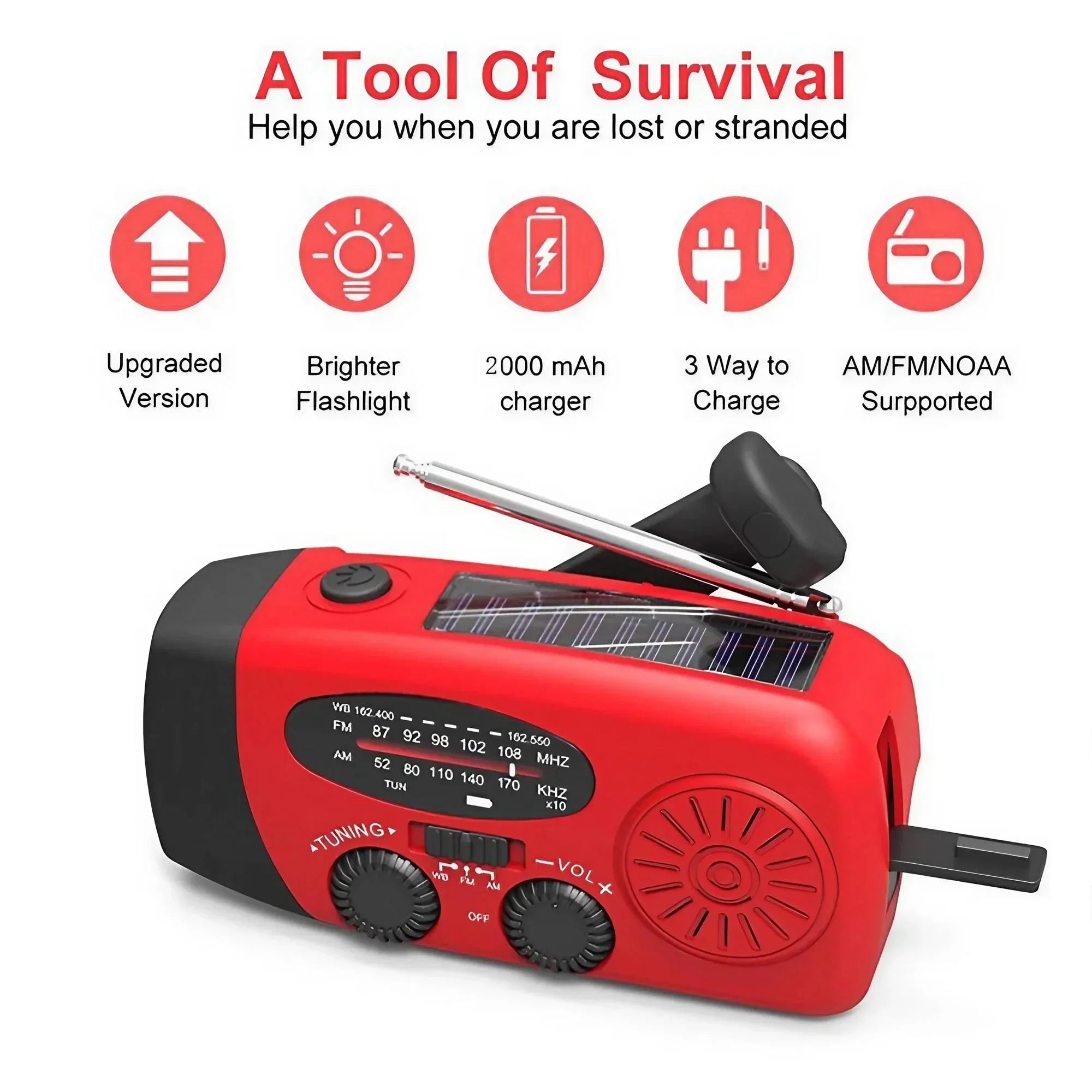 Multifunctional Portable Radio Hand Crank Solar Power FM AM WB NOAA Weather Radio Emergency LED Flashlight Flashlight Power Bank - Velvet Haven