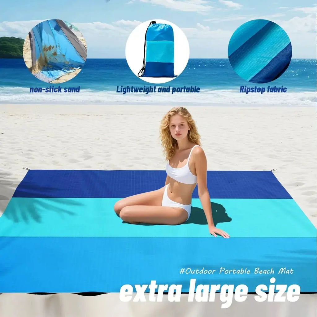 Multiple Sizes Beach Blanket Sandproof Waterproof Large Quick Drying Outdoor Picnic Mat with 4 Stakes for Travel Camping Hiking - Velvet Haven