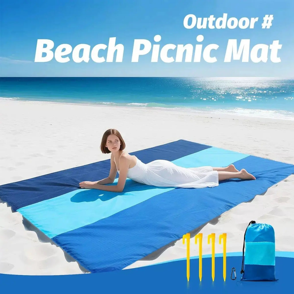 Multiple Sizes Beach Blanket Sandproof Waterproof Large Quick Drying Outdoor Picnic Mat with 4 Stakes for Travel Camping Hiking - Velvet Haven