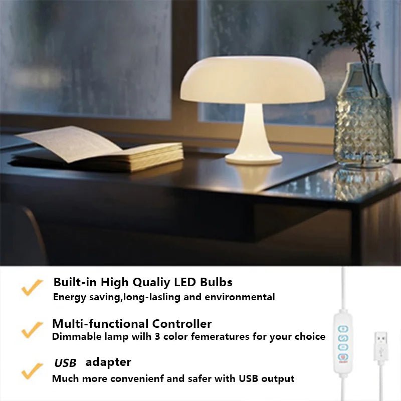 Mushroom Lamp for Room Aesthetic Modern Lighting for Bedroom | Cool Retro Living Room Decor (white) - Velvet Haven