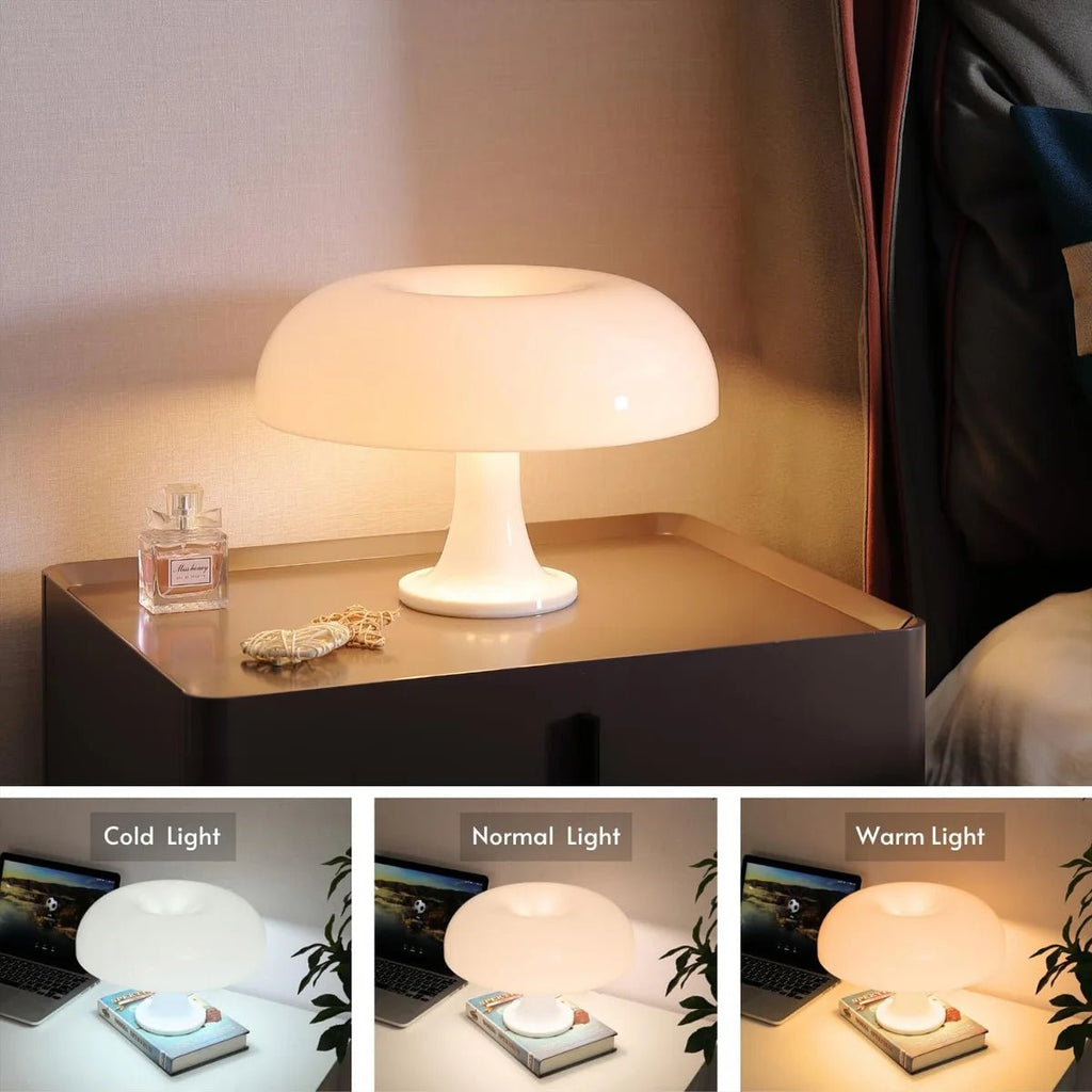 Mushroom Lamp for Room Aesthetic Modern Lighting for Bedroom | Cool Retro Living Room Decor (white) - Velvet Haven