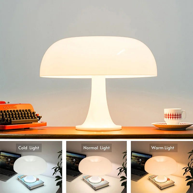 Mushroom Lamp for Room Aesthetic Modern Lighting for Bedroom | Cool Retro Living Room Decor (white) - Velvet Haven