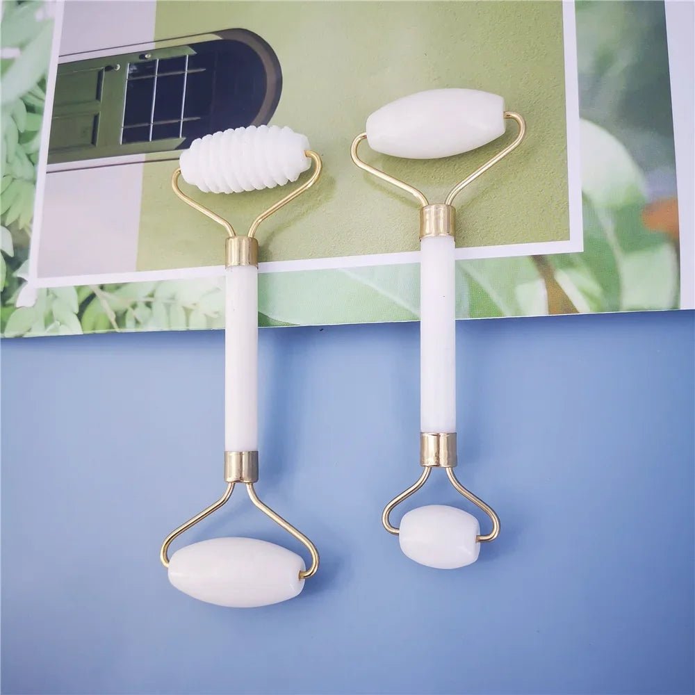 New White Jade Stone Massage Natural Quartz Scraper Jade Roller Gua sha Set White Face Lifting Facial Massager Tool for Back - Velvet Haven