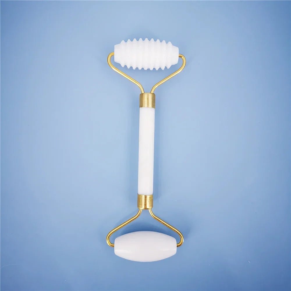 New White Jade Stone Massage Natural Quartz Scraper Jade Roller Gua sha Set White Face Lifting Facial Massager Tool for Back - Velvet Haven