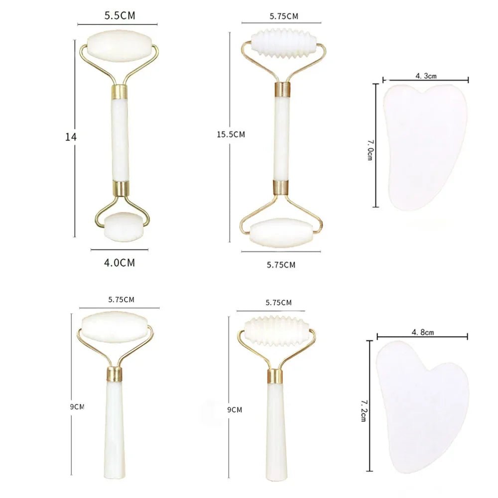 New White Jade Stone Massage Natural Quartz Scraper Jade Roller Gua sha Set White Face Lifting Facial Massager Tool for Back - Velvet Haven