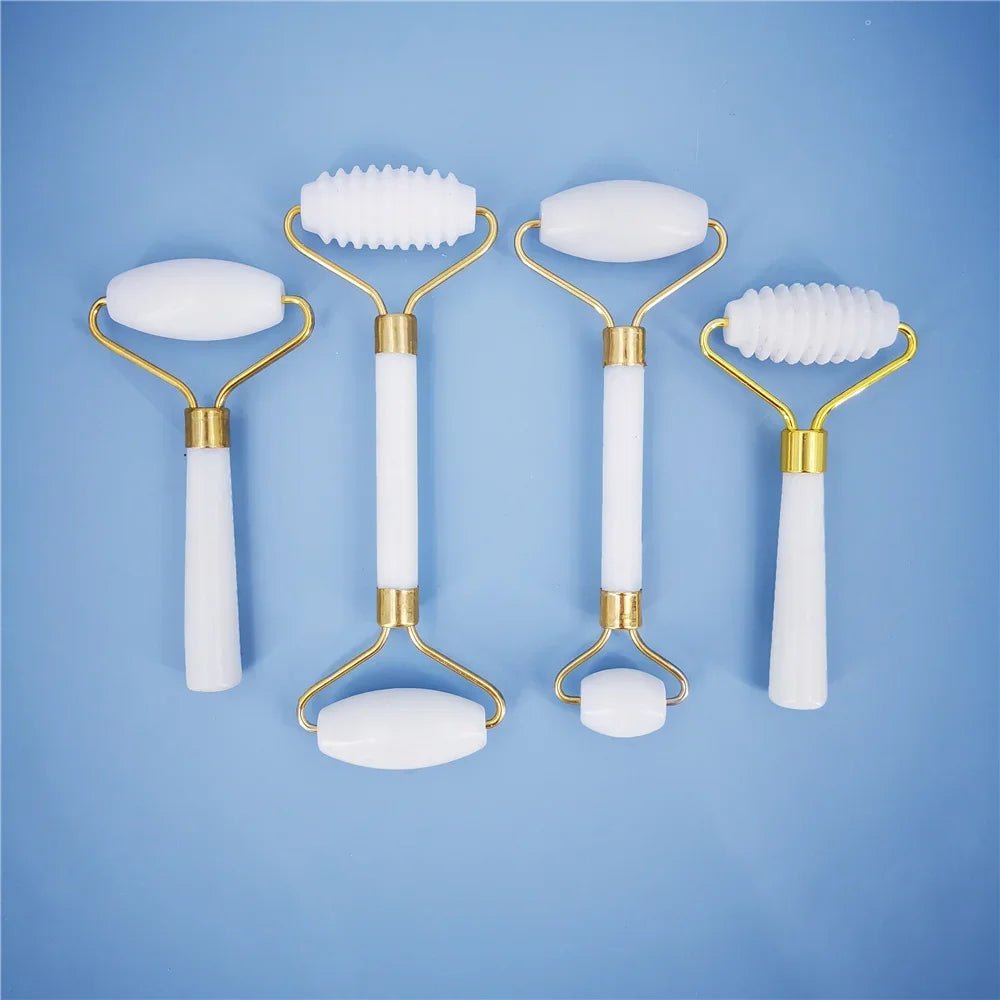 New White Jade Stone Massage Natural Quartz Scraper Jade Roller Gua sha Set White Face Lifting Facial Massager Tool for Back - Velvet Haven