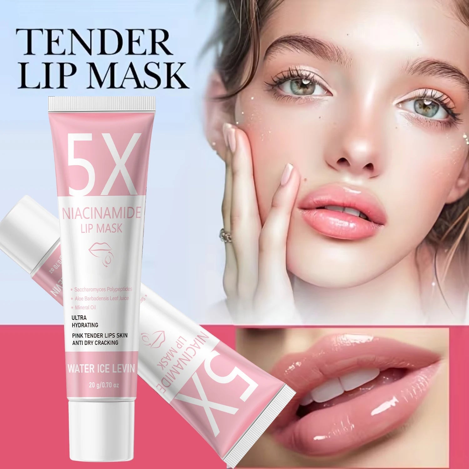 Niacinamide Lip Mask 20g with Hyaluronic Acid & Peptides - Ultra Hydrating Firming Lip Care, Anti Dry Cracking - Velvet Haven