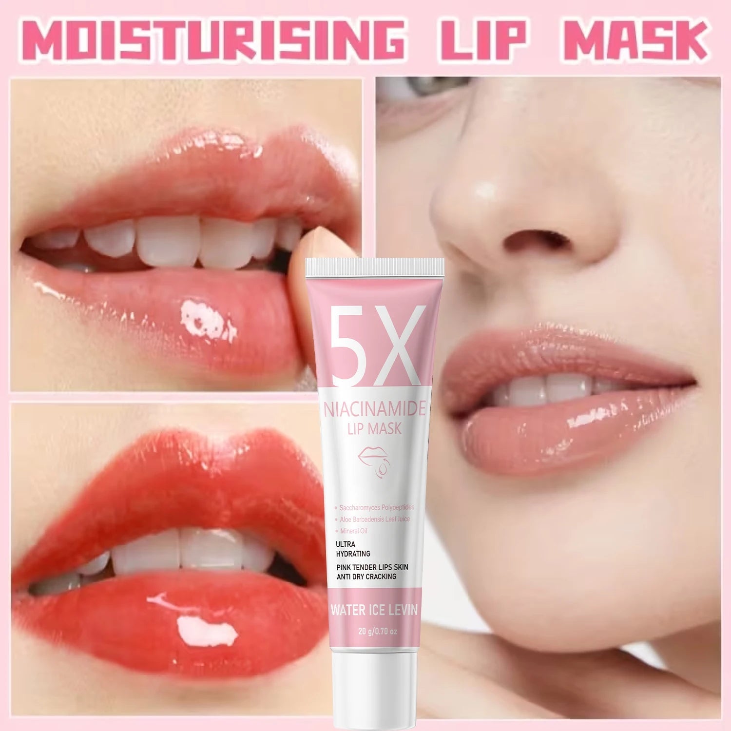 Niacinamide Lip Mask 20g with Hyaluronic Acid & Peptides - Ultra Hydrating Firming Lip Care, Anti Dry Cracking - Velvet Haven