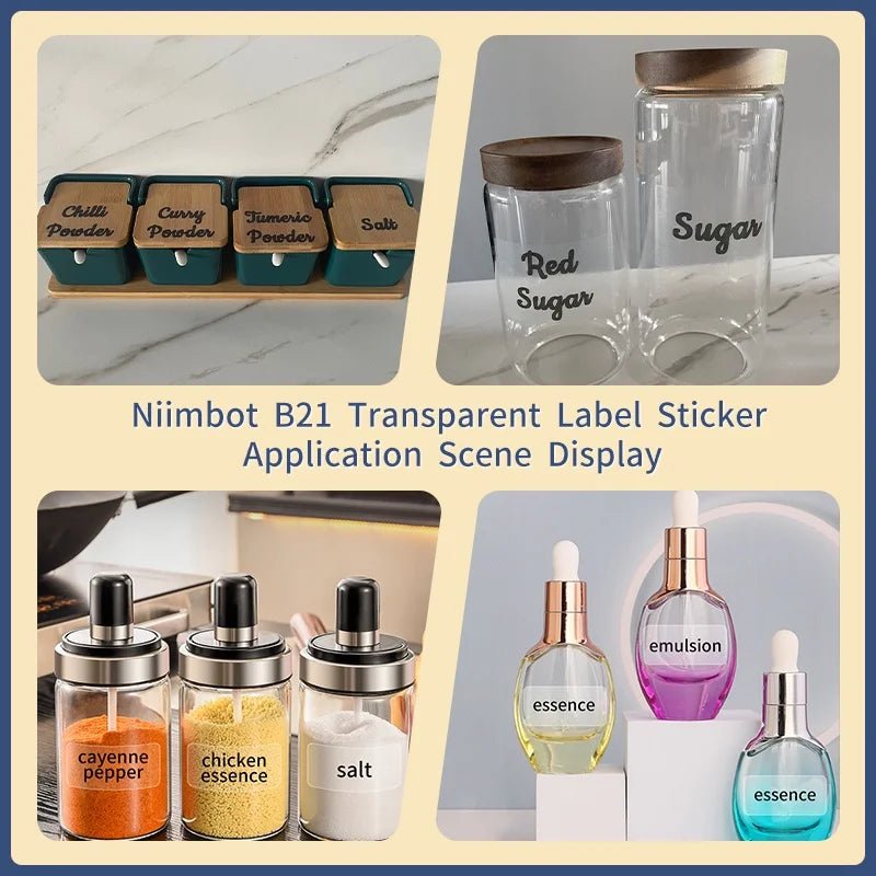 NIIMBOT B21 Label Printer Portable Wir-eless Bluetooth Thermal Label Maker Sticker Printer Color Clear label paper with printer - Velvet Haven