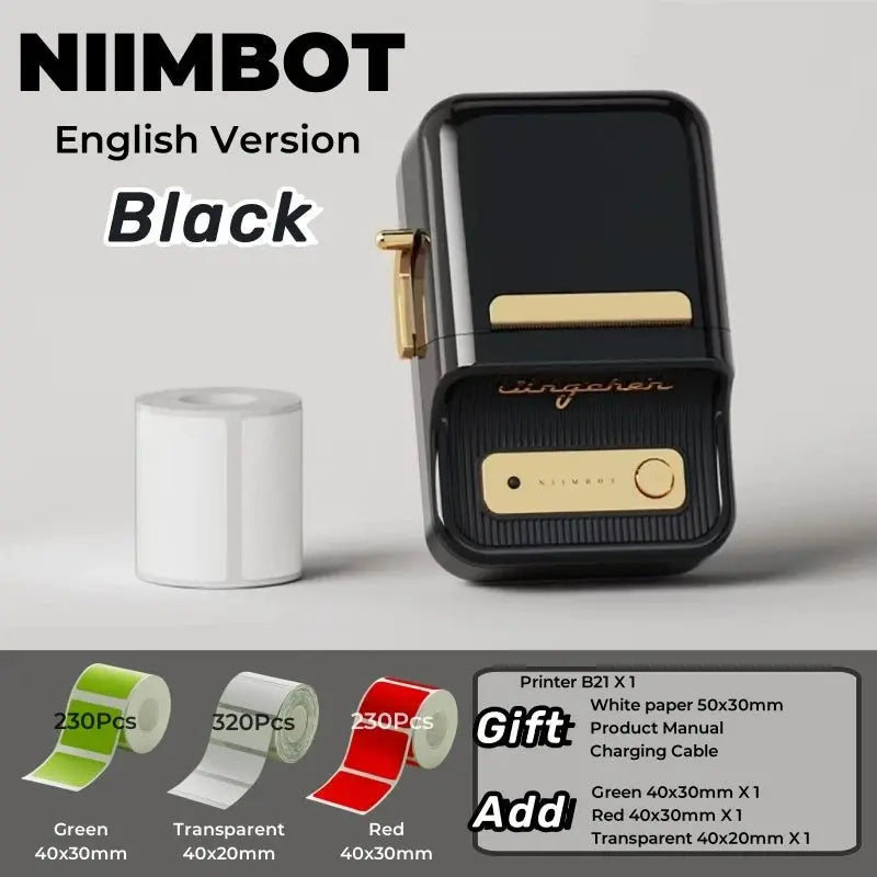 NIIMBOT B21 Label Printer Portable Wir-eless Bluetooth Thermal Label Maker Sticker Printer Color Clear label paper with printer - Velvet Haven