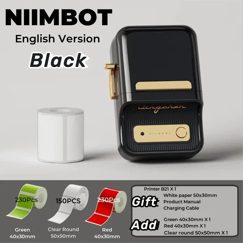 NIIMBOT B21 Label Printer Portable Wir-eless Bluetooth Thermal Label Maker Sticker Printer Color Clear label paper with printer - Velvet Haven