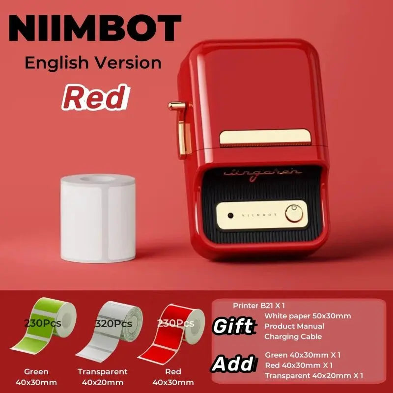 NIIMBOT B21 Label Printer Portable Wir-eless Bluetooth Thermal Label Maker Sticker Printer Color Clear label paper with printer - Velvet Haven