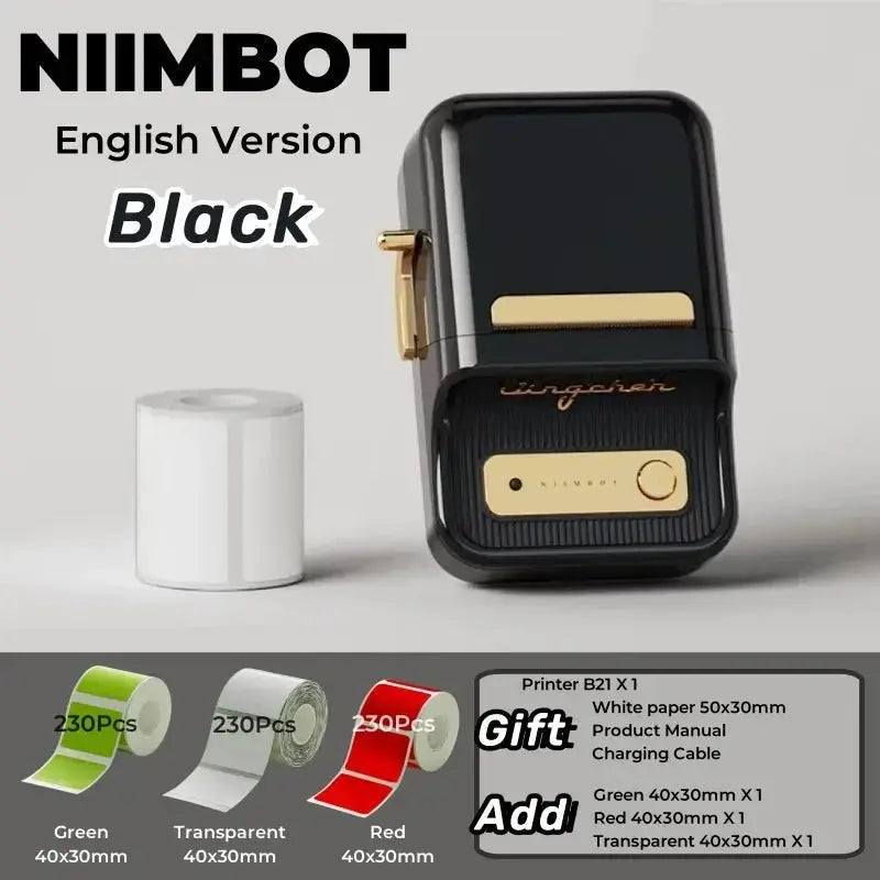 NIIMBOT B21 Label Printer Portable Wir-eless Bluetooth Thermal Label Maker Sticker Printer Color Clear label paper with printer - Velvet Haven