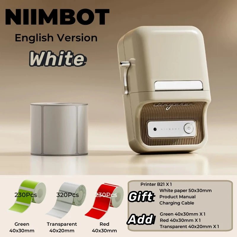 NIIMBOT B21 Label Printer Portable Wir-eless Bluetooth Thermal Label Maker Sticker Printer Color Clear label paper with printer - Velvet Haven