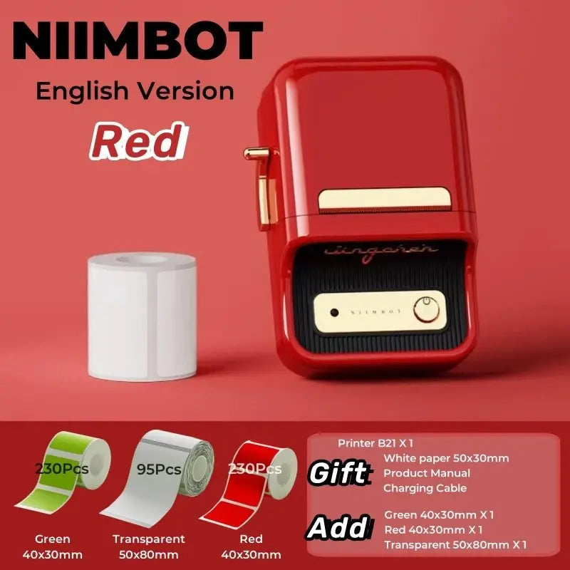 NIIMBOT B21 Label Printer Portable Wir-eless Bluetooth Thermal Label Maker Sticker Printer Color Clear label paper with printer - Velvet Haven