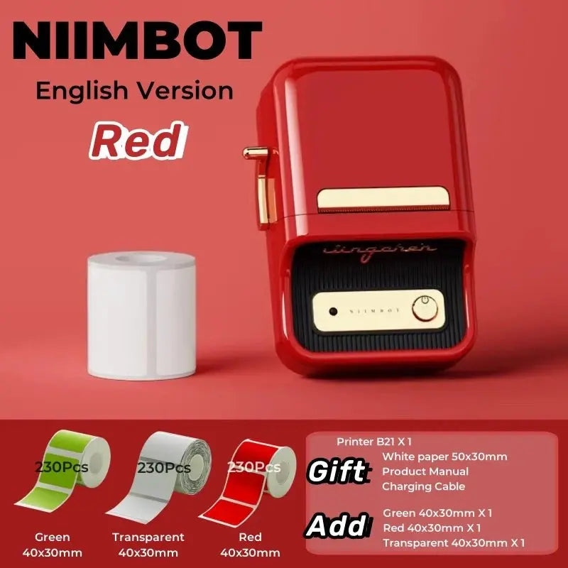 NIIMBOT B21 Label Printer Portable Wir-eless Bluetooth Thermal Label Maker Sticker Printer Color Clear label paper with printer - Velvet Haven