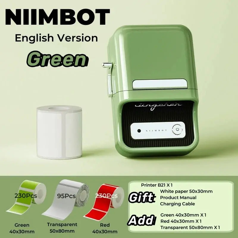 NIIMBOT B21 Label Printer Portable Wir-eless Bluetooth Thermal Label Maker Sticker Printer Color Clear label paper with printer - Velvet Haven