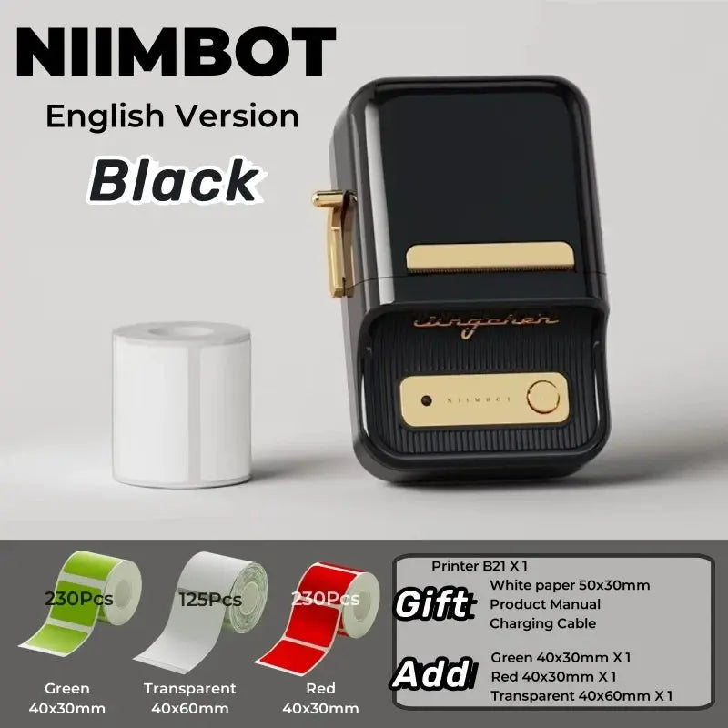 NIIMBOT B21 Label Printer Portable Wir-eless Bluetooth Thermal Label Maker Sticker Printer Color Clear label paper with printer - Velvet Haven