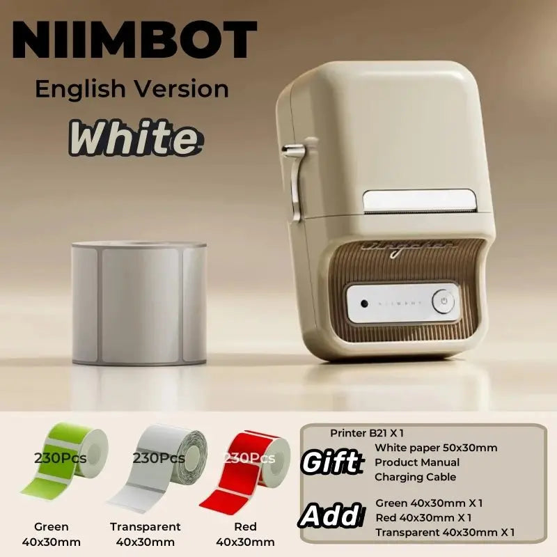 NIIMBOT B21 Label Printer Portable Wir-eless Bluetooth Thermal Label Maker Sticker Printer Color Clear label paper with printer - Velvet Haven