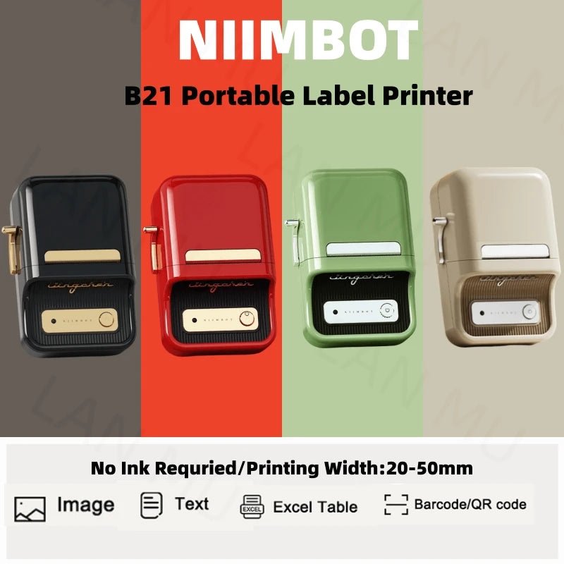 NIIMBOT B21 Label Printer Portable Wir-eless Bluetooth Thermal Label Maker Sticker Printer Color Clear label paper with printer - Velvet Haven