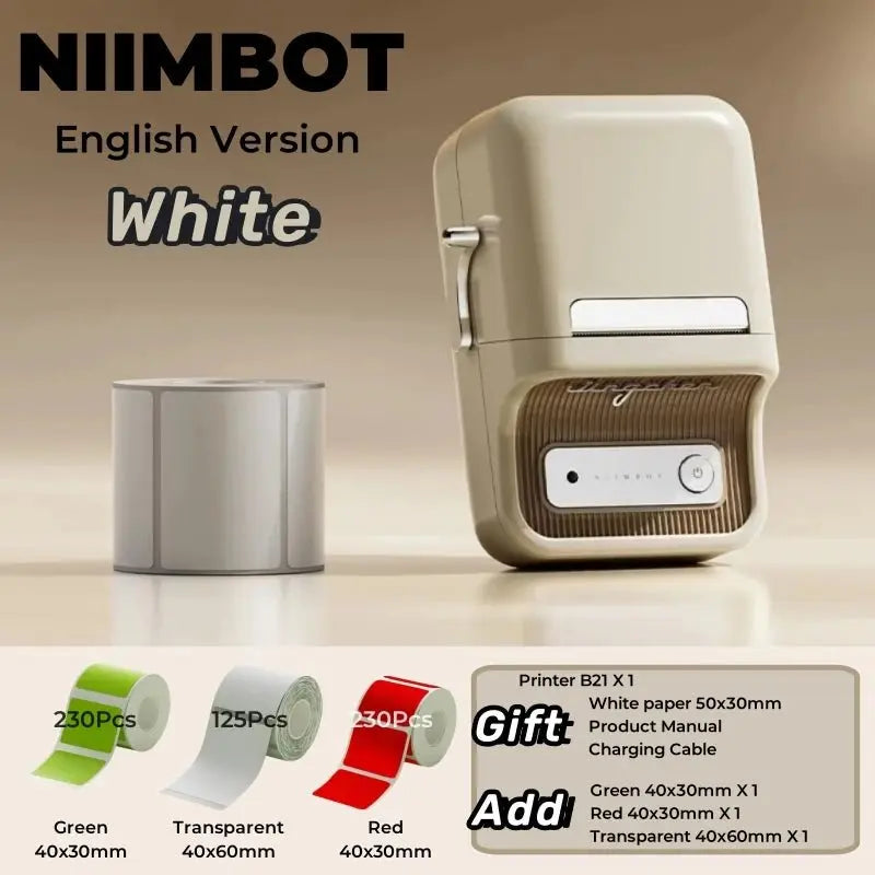 NIIMBOT B21 Label Printer Portable Wir-eless Bluetooth Thermal Label Maker Sticker Printer Color Clear label paper with printer - Velvet Haven