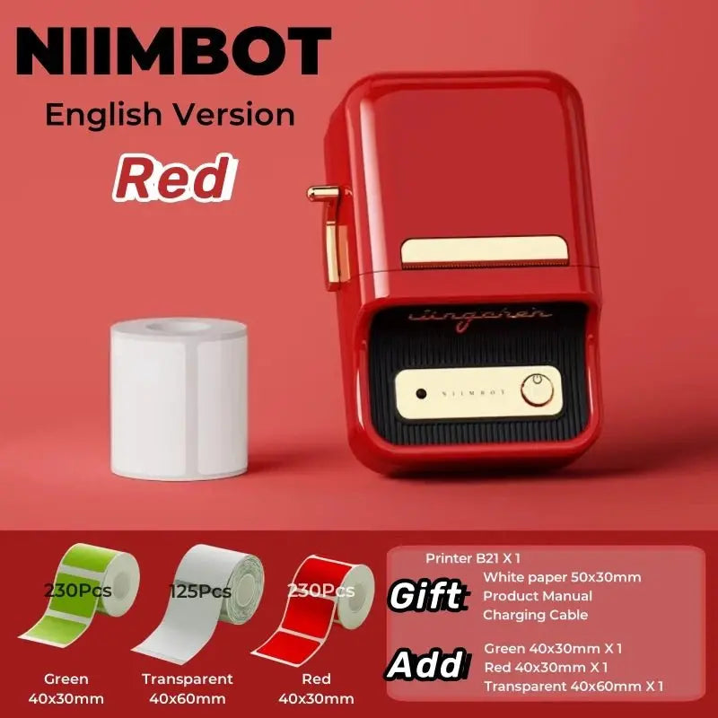 NIIMBOT B21 Label Printer Portable Wir-eless Bluetooth Thermal Label Maker Sticker Printer Color Clear label paper with printer - Velvet Haven