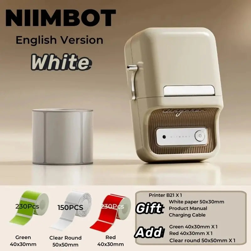 NIIMBOT B21 Label Printer Portable Wir-eless Bluetooth Thermal Label Maker Sticker Printer Color Clear label paper with printer - Velvet Haven