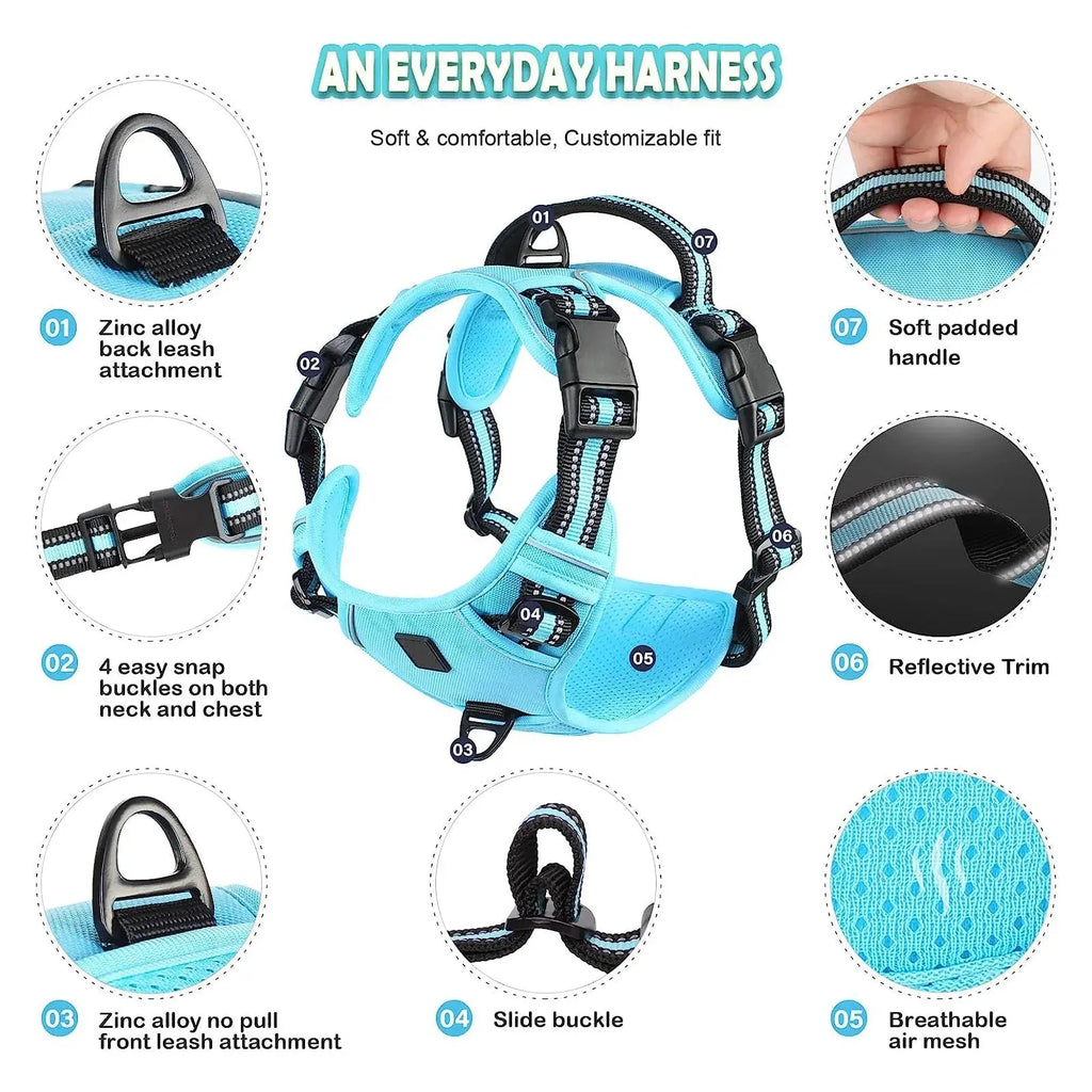 No Pull Dog Harness, Adjustable Soft Padded Pet Vest with Easy Control Handle - Velvet Haven