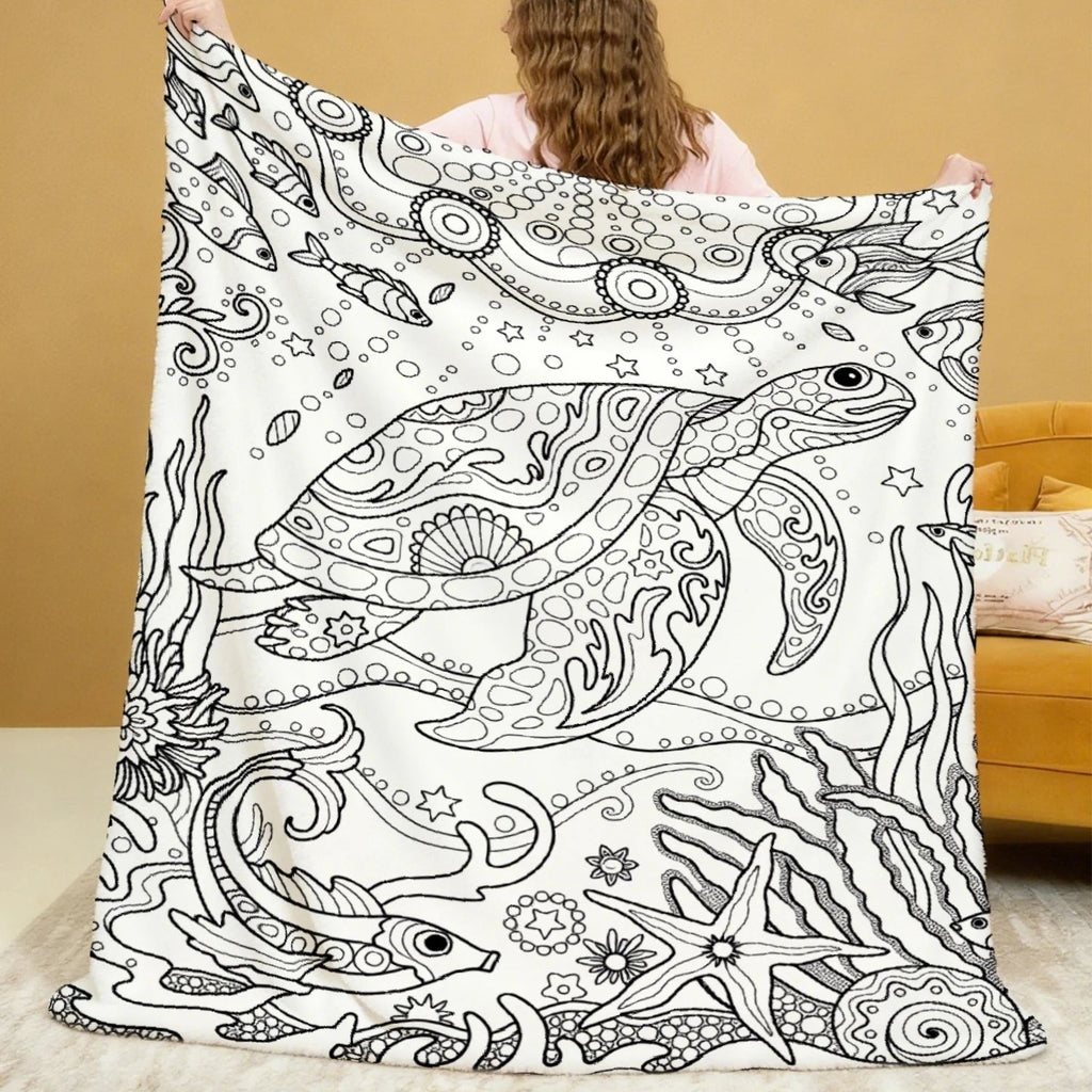 Ocean World Adult Coloring Pattern Decorative Throw Blanket for Sofa, Bed, Home Decor, Living Room, and Unique Gift - Velvet Haven