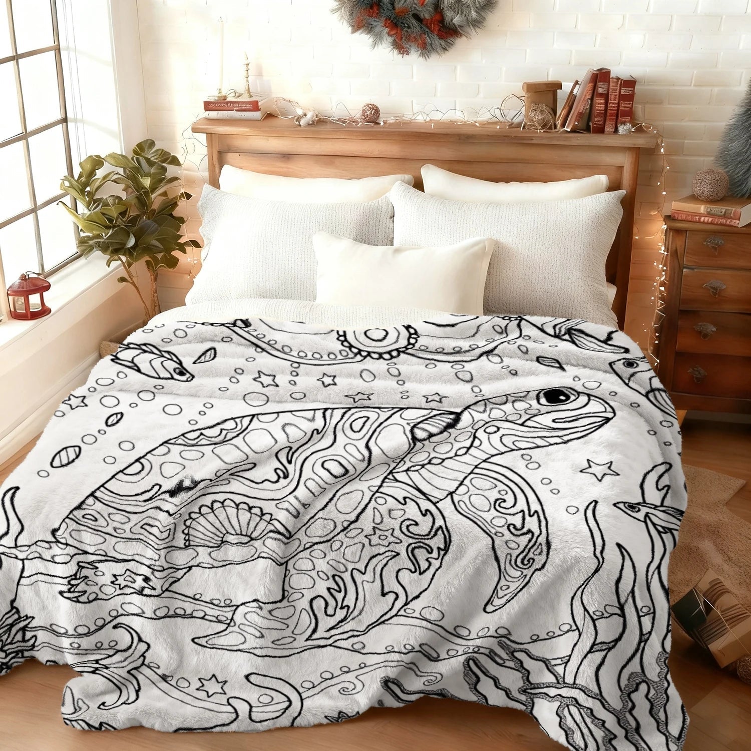 Ocean World Adult Coloring Pattern Decorative Throw Blanket for Sofa, Bed, Home Decor, Living Room, and Unique Gift - Velvet Haven