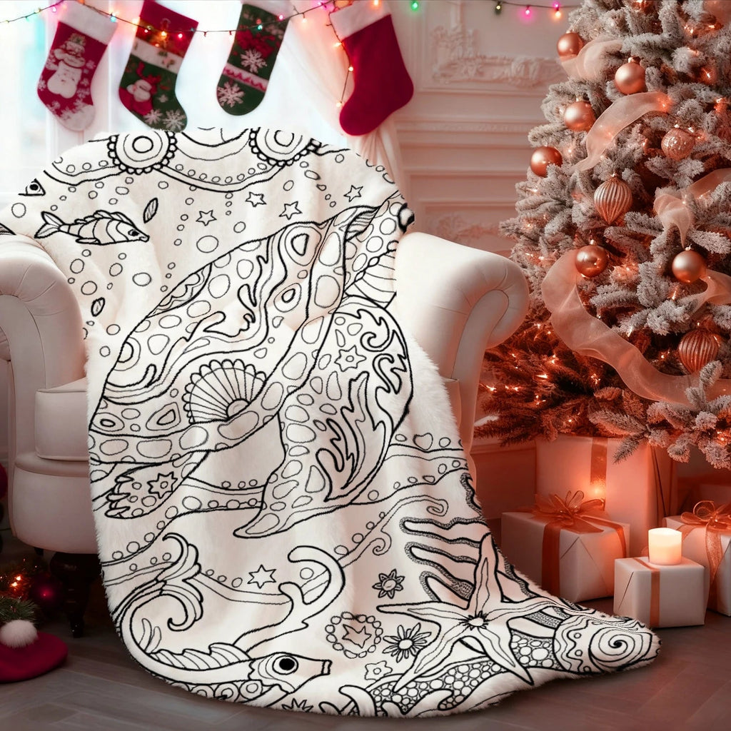 Ocean World Adult Coloring Pattern Decorative Throw Blanket for Sofa, Bed, Home Decor, Living Room, and Unique Gift - Velvet Haven